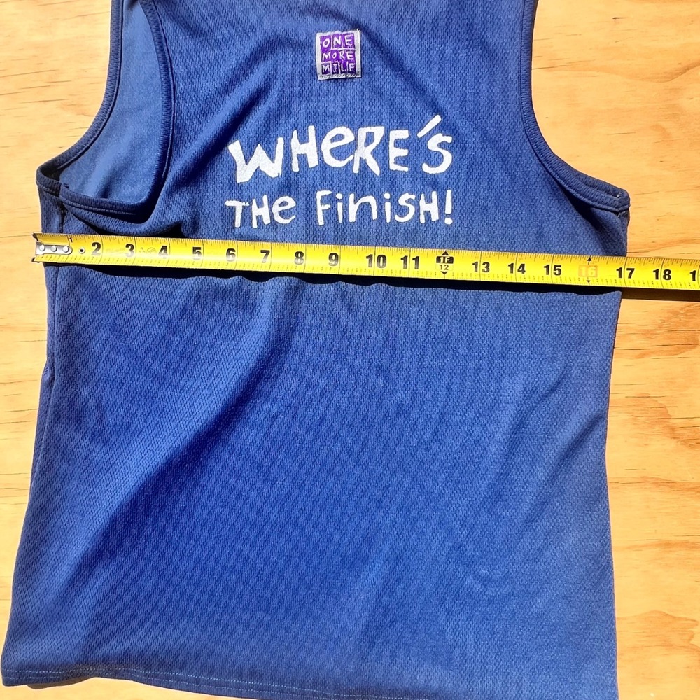 One More Mile Womens WTF Where's The Finish Running Tank Top Blue Medium Singlet - Picture 4 of 5